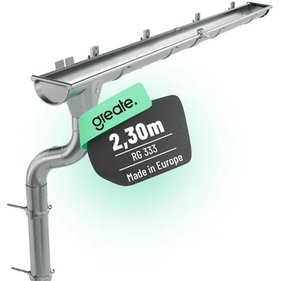 Produktbild von greate 2,3 Meter Dachrinnen Set mit Fallrohr verzinkt inkl. Montageanleitung - 333 Regenrinne Set