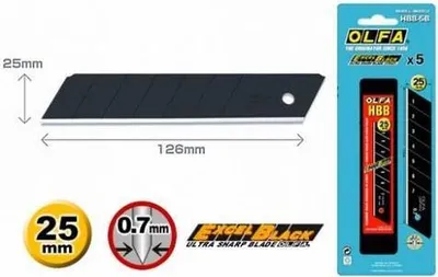 Produktbild von OLFA HBB 5B 25mm 5 ultrascharf Excel Black Klingen, Kunststoffbox in Blister