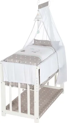 Produktbild von roba Stubenbett 4 in 1, Beistellbett ‚Indibär‘, Babybett, Wiege & Kinderbank, weiß