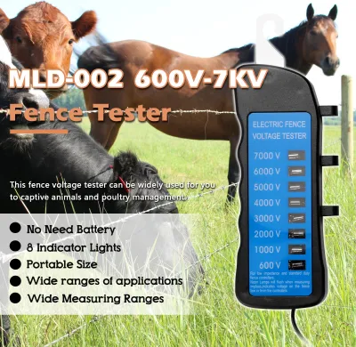 Zdjęcie produktu dla MLD-002 600V-7KV Tester ogrodzeń Ogród domowy Koń Zwierzęta gospodarskie Woltomierz ogrodzenia elektrycznego bez baterii z 8 wskaźnikami świetlnymi
