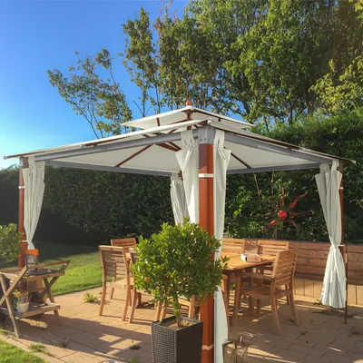 Produktbild von anndora® Gartenpavillon aus Holz - Pavillon 3,6x3,6m - Natural - Winddach - UV-Schutz - mit Seitenwänden