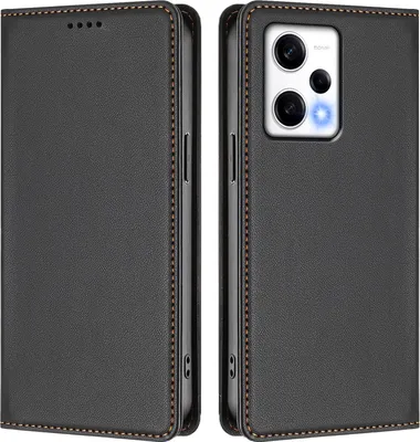 Obrázek produktu pro Kožené pouzdro pro Xiaomi Poco X5 Pro/Redmi Note 12 Pro 5G, magnetické flipové pouzdro zPolyuretankůže se stojánkem Černá