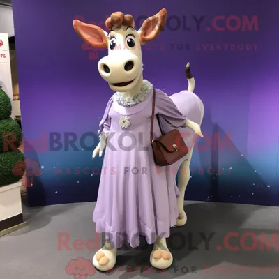 Produktbild von Maskottchenkostüm REDBROKOLY Lavendel-Guernsey-Kuh mit Abendkleid und Kuriertaschen