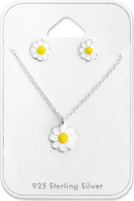 Produktbild von Gänseblümchen Set 925 Sterling Silber Ohrringe Ohrstecker mit Kette