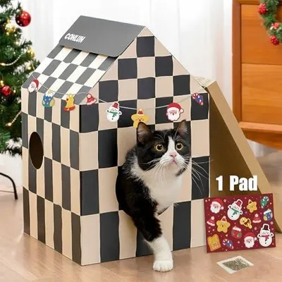 Produktbild von Conlun Katzenhaus mit Kratzbrett & Katzenminze, Leicht zu Montieren - Kratzhöhle für Wohnungskatzen, Mittel