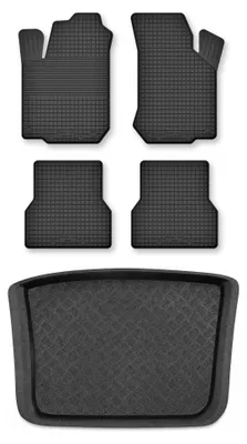 Image de Tapis en caoutchouc + bac de coffre pour Volkswagen Polo III 6N 1994-1999 (hayon) – 5 pièces, noirs, semi-universel, adapté