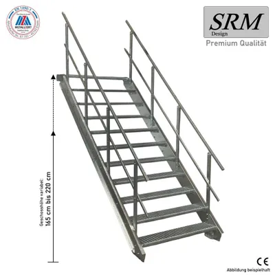 Produktbild von 11 Stufen Stahltreppe beidseitig. Geländer Breite 60cm Geschosshöhe 165-220cm