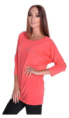 Produktbild von Damen Pullover langarm Bluse mit Schriftzug, Koralle/S/M