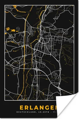 Produktbild von MuchoWow® Poster Stadtplan - Karte - Erlangen - Gold - Deutschland - Karte 120x180 cm - Kunstposter