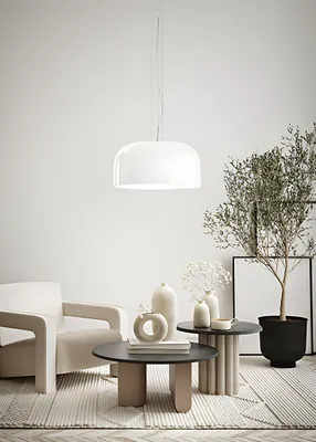 Immagine prodotto di Sospensione in Vetro Bianco Opale e Metallo Verniciato Diametro 50 cm, Attacco E27, Stile Moderno e Minimalista per Interni, Classe I - Perenz