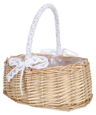Imagen del producto de Cesta de mimbre tejida con flores y asas