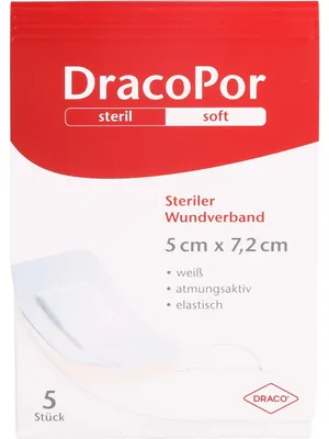 Produktbild von DracoPor soft  5 cm x 7,2 cm weiß steriler Wundverband, 5 St. Wundauflagen