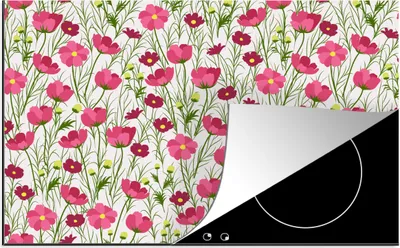 Produktbild von KitchenYeah© Herdabdeckplatte Blumen - Gras - Mohn , 81x52cm, Küche Deko, Glaskeramikkochfeld Herdabdeckung, Abdeckplatte fùr Kochfeld