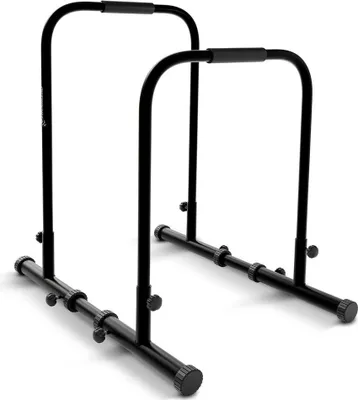 Zdjęcie produktu dla Drążki fitness 24071, wykonane ze stali, regulowane drążki i antypoślizgowe uchwyty, nośność do 500 kg, czarne