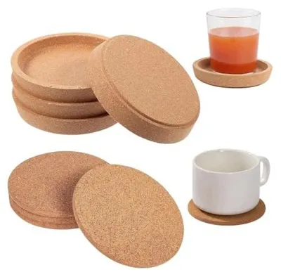 Zdjęcie produktu dla Podkładki korkowe okrągłe 10 cm zestaw 8 szt do szklanek naturalne