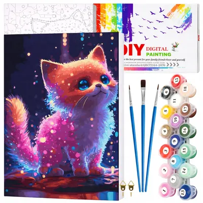 Image de EDIBAZZAR | Peinture par numéros avec cadre, toile de 40 x 50 cm, chaton coloré