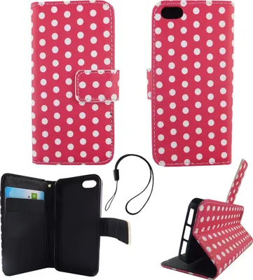 Image de Coque de protection pour téléphone portable, modèle compatible avec Apple iPhone 5 / 5s / SE, motif pois roses et blancs