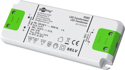Produktbild von LED-Konstantstrom-Trafo 500 mA, 12 W für LEDs mit 500 mA Konstantstrom bis 12 W Gesamtlast im Spannungsbereich 14-24 V (DC)