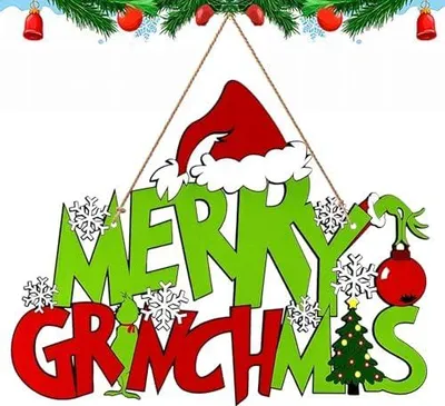 Produktbild von Weihnachten Türschilder, Hängende Holzschilder mit Hängeseil, Holz-Türschild für Weihnachten, Gri-nch Holzschild Türdekorationen, für Haustür, Weihnachtsbaum, Wand (B)
