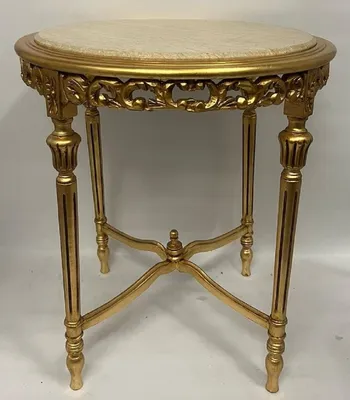 Produktbild von Casa Padrino Barock Beistelltisch Gold / Beige - 60 x H 70 cm Runder Antik Stil Massivholz Tisch mit Marmorplatte - Wohnzimmer Möbel im Barockstil - Antik Stil Möbel - Barock Möbel