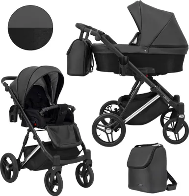 Produktbild von Kinderwagen LAZZIO PREMIUM Sportwagen Babywagen Babyschale Komplettset Kinder Wagen Set 2 in 1 (schwarz + eco, Rahmenfarbe: Silber)