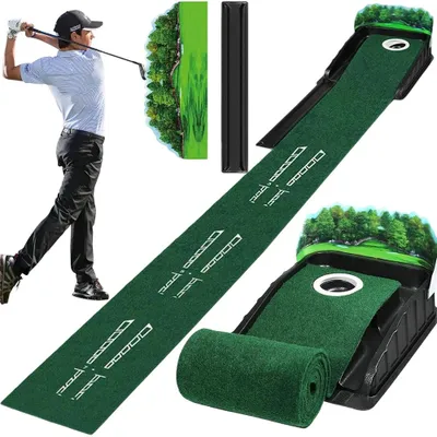 Image de Tapis d'entraînement au putting pour golf - Entraîneur de putting - Retour automatique des balles - Portable - Adapté pour la maison, le bureau et le jardin - Entraînement possible sur gazon
