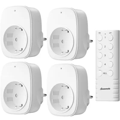 Produktbild von DEWENWILS Funksteckdosen mit Fernbedienung 4er Set, Innen, Weiß, 3680W