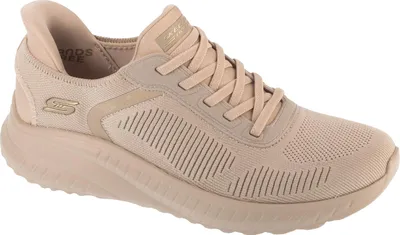 A single beige Skechers Bobs Squad Chaos Current Muse Slip-On shoe is shown from a side angle against a white background.