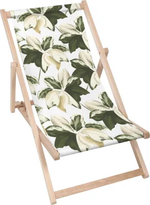 Produktbild von Dreamroots Liegestuhl klappbar Holz, bis zu 130 kg, Sonnenliege klappbar mit 3-stufiger Neigungsregulierung der Rückenlehne, Botanical Leaves