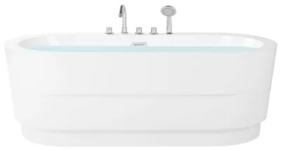 Zdjęcie produktu dla BELIANI Wanna wolnostojąca biała akrylowa 170 x 80 cm system przelewowy z armaturą owalna minimalistyczny design