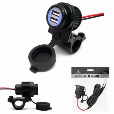 Motorrad USB-Ladegerät 3,3 A, 2 Ports, wasserfest, 12–24 V, 1,2 m Kabel