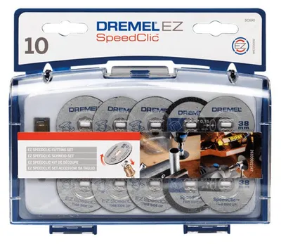 Image de Coffret de 10 disques à tronçonner DREMEL 2615S690JA EZ SpeedClic avec mandrin pour le métal et le plastique