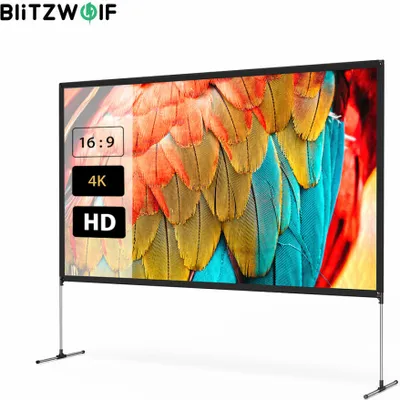 Produktbild von 100 Zoll Projektorleinwand mit stabilem Ständer, 4K-Auflösung, 16:9, faltbar, knitterfrei, einfache Installation, Outdoor-Filmleinwand