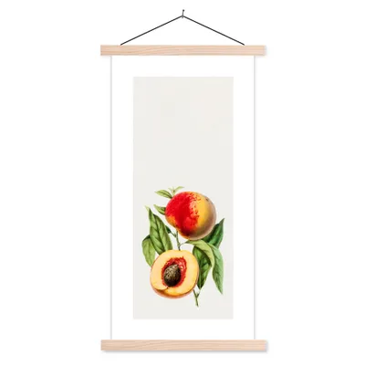 Produktbild von MuchoWow® Textilposter Pfirsich - Obst - Lebensmittel 40x80 cm mit holzfarbenen Rahmen - Wohnzimmer