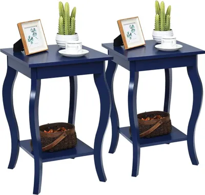 Zdjęcie produktu dla COSTWAY zestaw 2 stolików nocnych z półką, 2-poziomowy drewniany stolik nocny, konsola nocna, stolik rozkładany do salonu, sypialni, 40 x 40 x 60 cm (niebieski)