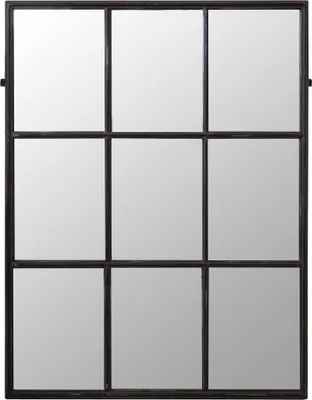 A mirror with a grid design, resembling a window, against a white background.