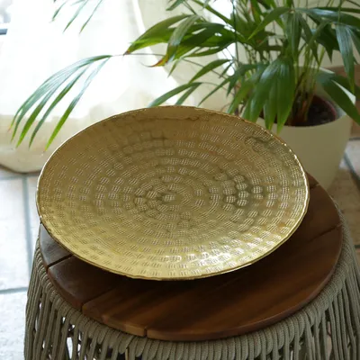 Produktbild von Tablett - Dekotablett - Serviertablett - rund - Aluminium - gehämmert - D: 28cm - gold