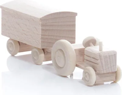 Produktbild von Holzspielzeug Traktor mit Kastenanhänger natur HxBxT 3,5x7,5x3cm NEU