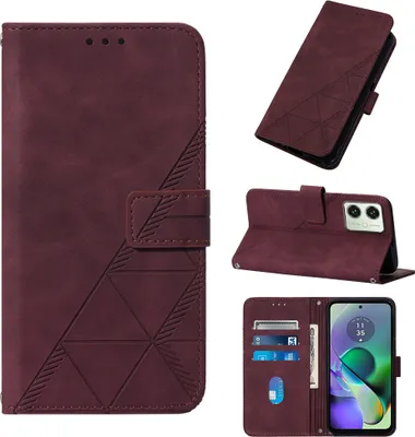 Obrázek produktu pro Flipové kožené pouzdro pro Motorola Moto G54 peněženkový design pouzdro s embosováním, držákem karet a stojánkem červené