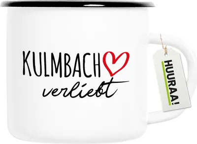 Produktbild von Huuraa Emaille Tasse Kulmbach verliebt 300ml Vintage Campingbecher Geschenkidee