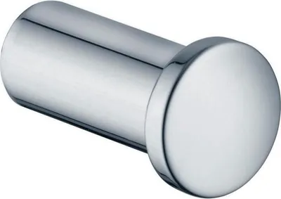 A close-up studio shot of a silver-colored bathroom hook.