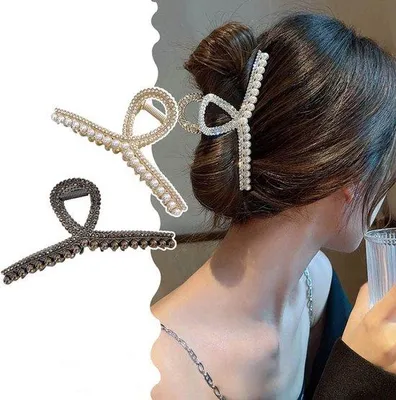 Productafbeelding van Haarklemmen in goud en zwart | Sterke grip | Haarklemmen met parel en strassteentjes | Haaraccessoires voor dun en dik haar | Set van 2 stuks