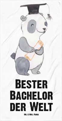 Produktbild von Mr. & Mrs. Panda Strandtuch Panda Bester Bachelor der Welt - Weiß - Geschenk, Strandlaken, Studium, Geschenkidee, Universität, Uni, Abschluss, Student, Handtuch