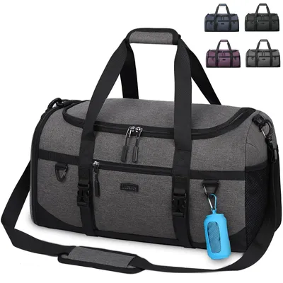 Sporttas 40L wasserdicht mit Sporthandtuch, Schuhfach, Schwarz/Grau