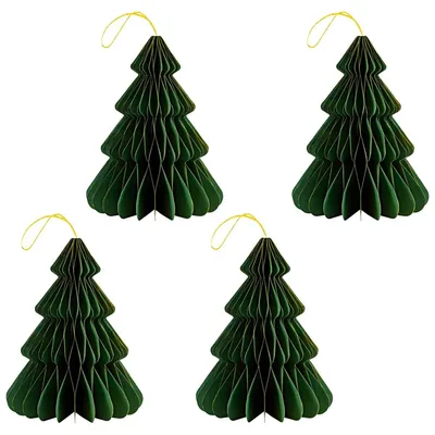 Image de set de 4 élégantes décorations de Noël Origami Design Vert foncé
