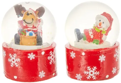 Mini-Schneekugel Schneemann Set 2er, 5x3,5 cm, + Elch