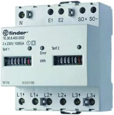 Produktbild von Finder 7E.36.8.400.0012 Wirkstromzaehler elektr. 3Ph 3x65A geeicht 2 Tarif MID