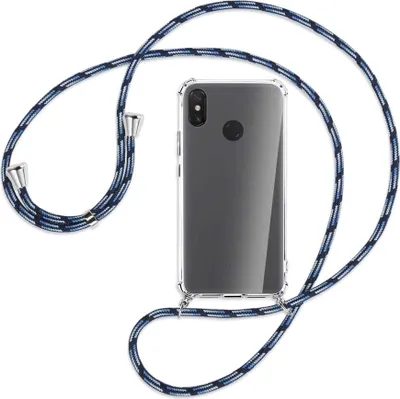Produktbild von Handykette Backcover-Schutzhülle mit Band (Metall silberfarben) für Xiaomi Mi Max 3 - Blautöne