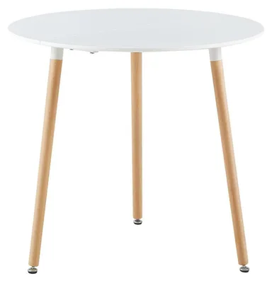 Obrázok produktu pre Kruhový jedálenský stôl, matne biely, rozmer 80x80x74 cm, s 3 bukovými nohami, v skandinávskom štýle