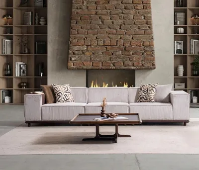Produktbild von Beiges Stoffsofa Moderne Wohnzimmer Couch  Textilsofas